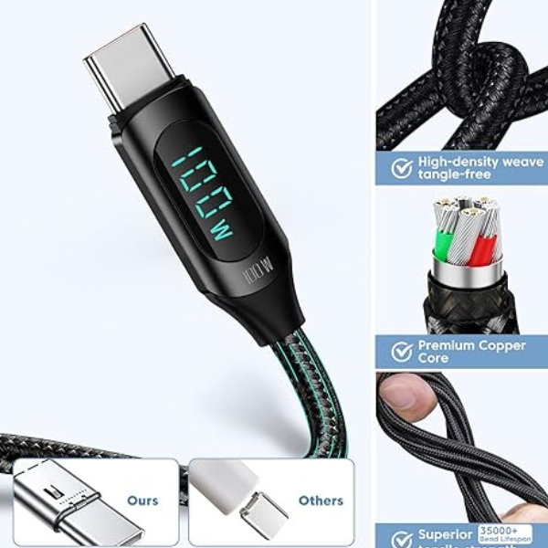 Toocki USB Type C to Type C Cable 100W PD Fast Charging Display Data 3ft Cable - DokanTech #
