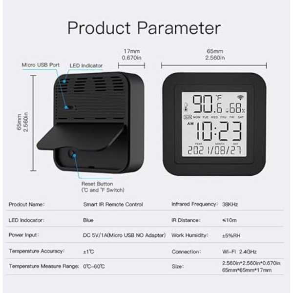 Tuya Smart Life S09 IR Remote Control with Temperature & Humidity Display for Air Conditioner - DokanTech #