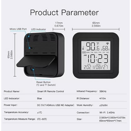 Tuya S09 IR remote – display detail