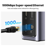 Ethernet cable being plugged into a device with 1000Mbps text on a white background