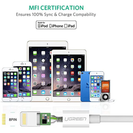 Ugreen US155 USB to Lightning Charging Cable, 1M - White - DokanTech #