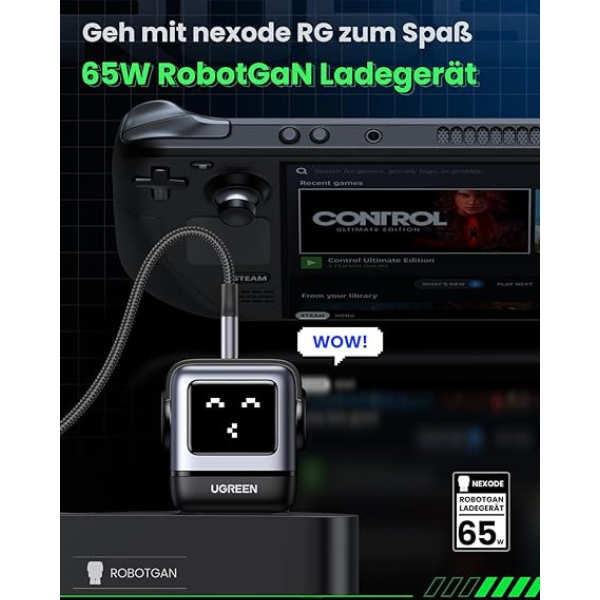 Ugreen Nexode RG 65W 3-Port Robot Gan Fast Charger - Black - DokanTech #