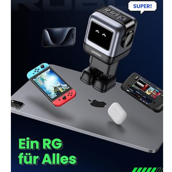 Ugreen Nexode RG 65W 3-Port Robot Gan Fast Charger - Black - DokanTech #