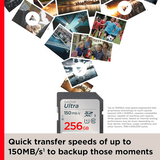 Sandisk Ultra SDXC 256GB Memory Card 150MB/s, C10, U1, Full HD