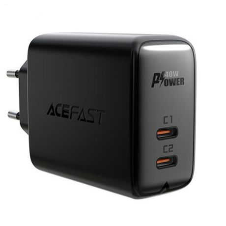 AceFast A9 40W (2xUSB-C) Fast Wall CHARGER PD3.0 - Black - DokanTech #