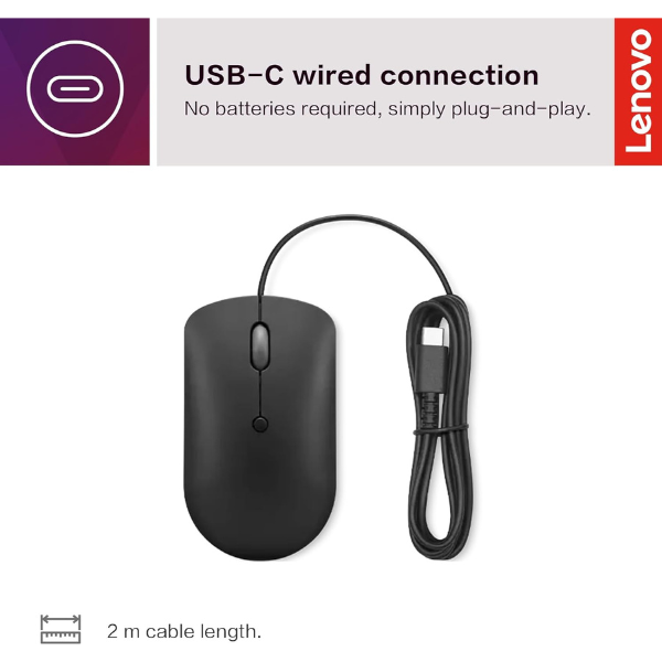 ماوس سلكي مدمج من لينوفو 400 USB-C - أسود 