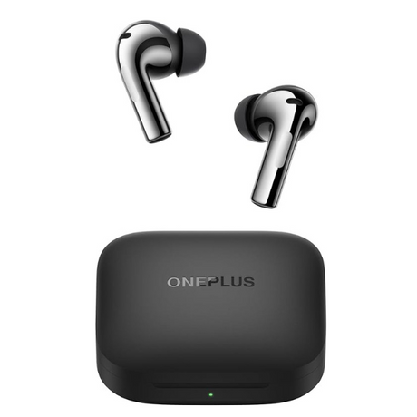 OnePlus Buds 3 adaptive ANC earbuds – front view metallic gray