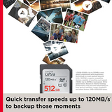 بطاقة ذاكرة SanDisk Ultra 512GB SDHC™ UHS-I سرعة تصل إلى 150 ميجابايت/ثانية فيديو عالي الدقة 