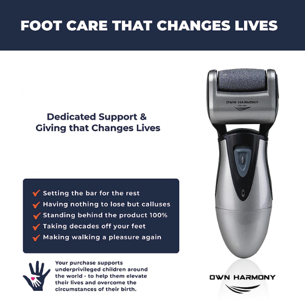 Electric Foot Callus Remover, Feet Scrubber: Own Harmony Rechargeable Mens Pedicure Tools Kit, Professional Electronic Foot Care File, Best for Hard Cracked Dead Skin and Powerful Pedi Spa, 3 Rollers
