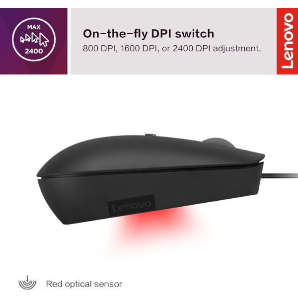 Lenovo 400 USB-C Wired Compact Mouse - Black