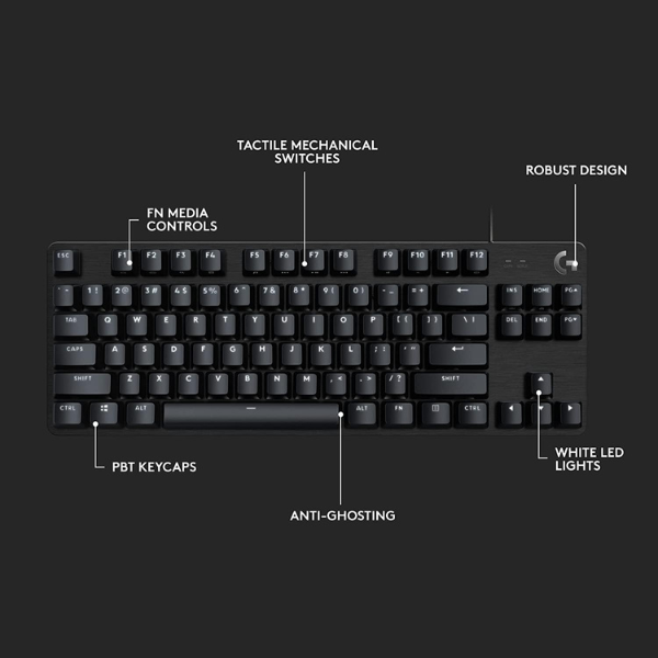 Logitech G413 TKL SE keyboard – tactile switches close-up