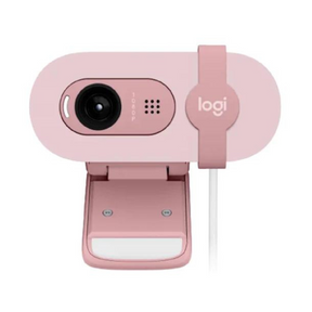 Logitech Brio 100 1080p full HD webcam – front view pink