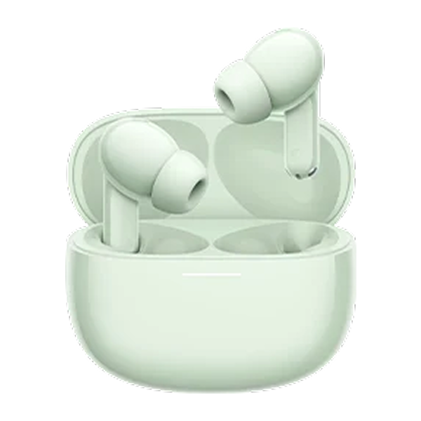 A pair of wireless earbuds in a matching charging case, shown on a plain white background.