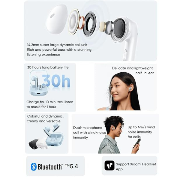 Xiaomi Redmi Buds 6 Active Wireless Earbuds 30H Long Battery Life, Noise Cancellation for Calls.