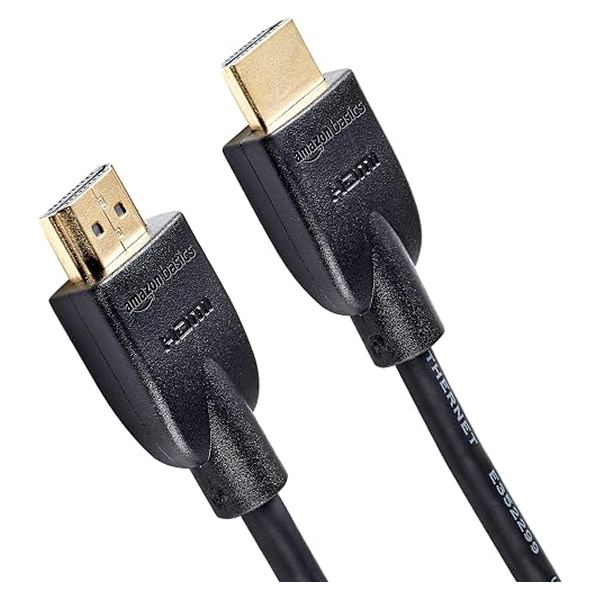 An HDMI cable with two gold-plated HDMI 2.0 connectors on black plastic housings, shown against a plain white background.