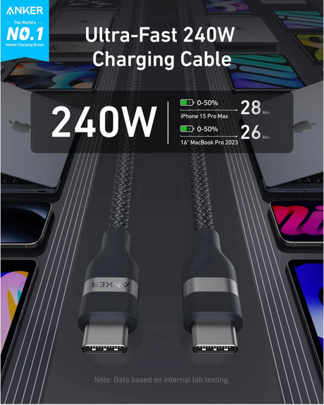 Anker 240W USB - C Braided Cable for MacBook Pro M4 (4 Colors, 3ft & 6ft) Anker Egypt