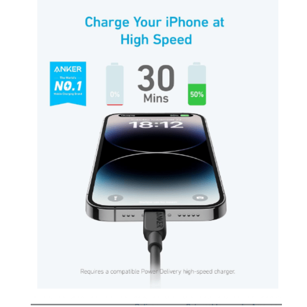 Anker 310 USB - C to Lightning Cable 6ft (A81A2) – Fast Charging MFi Cable Anker Egypt
