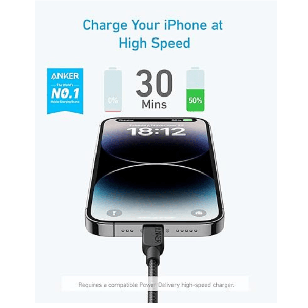 Anker 310 USB - C to Lightning Nylon Cable 6ft (A81A6) –Fast Charging Braided Cable Anker Egypt