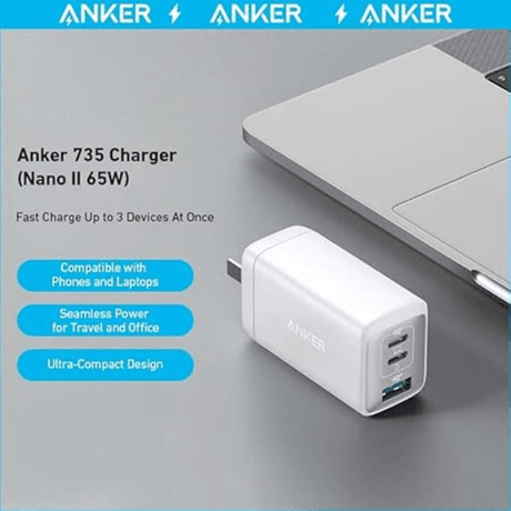 Anker 735 Nano II 65W GaN 3 - Port Wall Charger for MacBook Anker Egypt