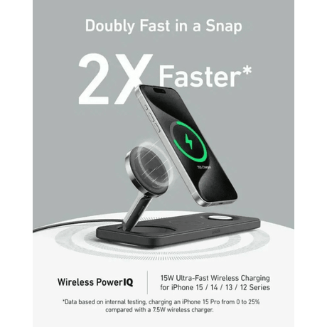 Anker MagGo 3 - in - 1 Wireless Charging Pad – 15W MagSafe Charger – A25M1 Black (for iPhone, Airpods and Apple Watch) Anker Egypt