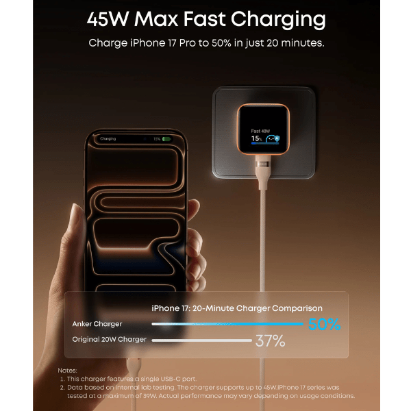Anker Nano 45W USB - C Fast Charger with Smart Display – 180° Foldable Anker Egypt
