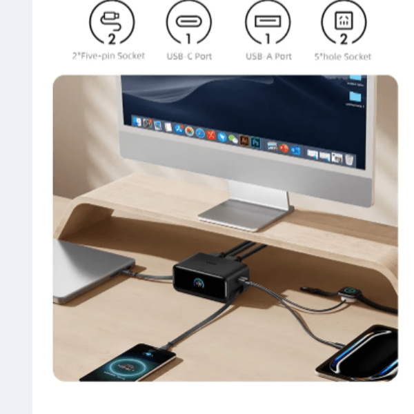 Anker Nano 6 - in - 1 100W Charging Station with Retractable USB - C – Black Anker Egypt
