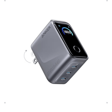 Anker Prime 160W GaN 3-port smart display charger A2687 – front view silver