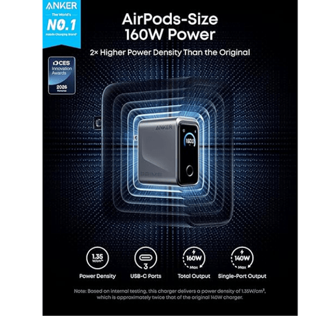 Anker Prime 160W smart display charger – display detail