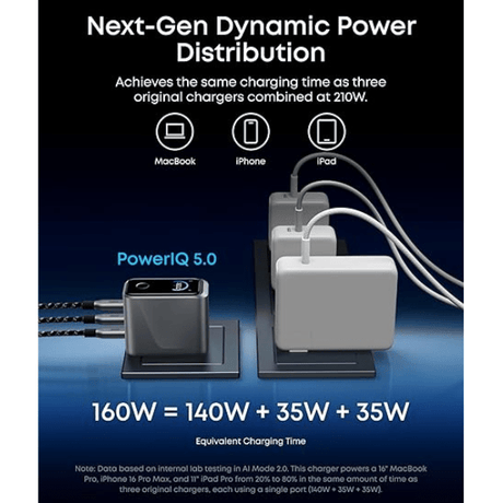 Anker Prime 160W GaN 3 - Port Smart Display Charger A2687 - Silver Anker Egypt