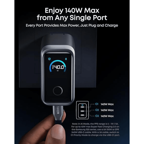 Anker Prime 160W GaN 3 - Port Smart Display Charger A2687 - Silver Anker Egypt