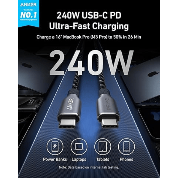 Anker Prime 240W USB - C Heavy - Duty Cable for MacBook Pro M4 Anker Egypt