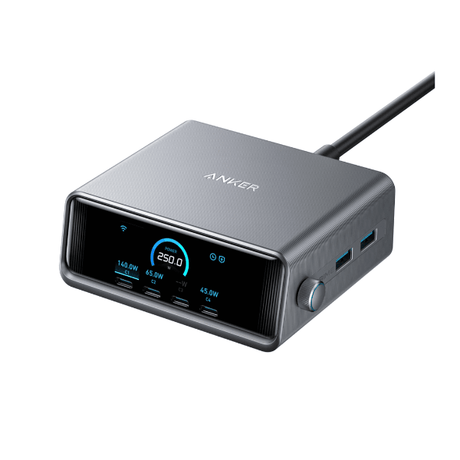 Anker Prime 250W GaN charger 6-port fast charging station 4 USB-C 2 USB-A – front view