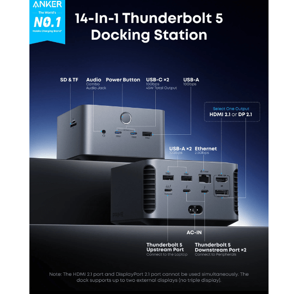 Anker Prime TB5 14 - in - 1 Thunderbolt 5 Docking Station – 8K Dual Display, 5Gbps USB, 140W PD Anker Egypt
