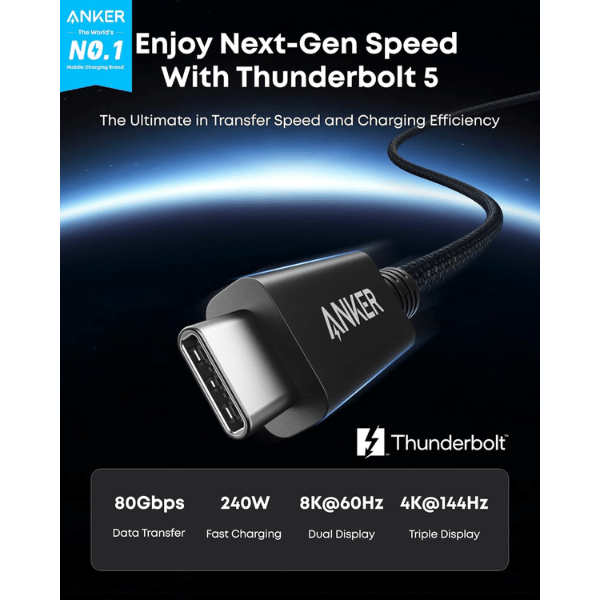 Anker Prime Thunderbolt 5 Cable 80Gbps 240W for MacBook Pro M4 Anker Egypt