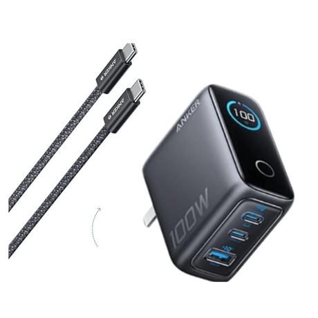 Anker Zolo 100W GaN charger with smart display and USB-C cable – front view
