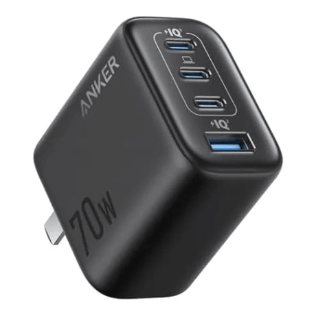 Anker Zolo 70W GaN 4-port charger A121C fast charging – front view black and white