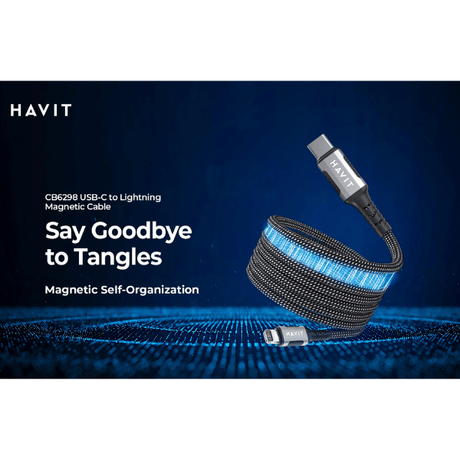 Havit 60W USB - C Magnetic Cable 1m Fast Charging Nylon Black &White Havit Egypt