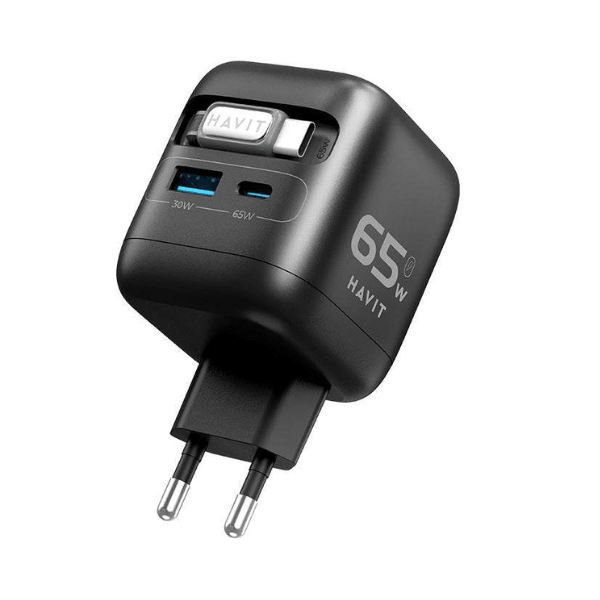 Havit 65W travel charger UC252 – retractable cable detail