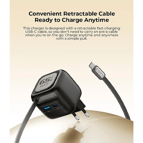 Havit 65W GaN Travel Charger UC253 EU with Retractable Cable Black Havit Egypt
