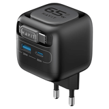 Havit 65W GaN travel charger UC253 EU with retractable cable – front view black