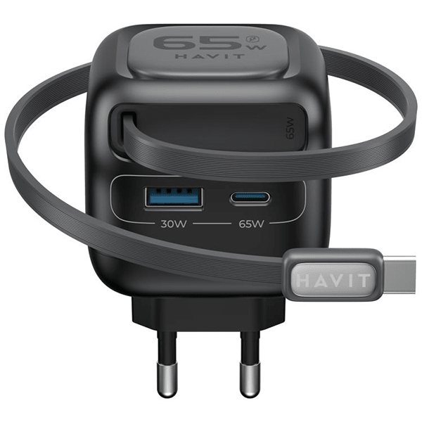 Havit 65W GaN Travel Charger UC253 EU with Retractable Cable Black Havit Egypt