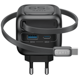 Havit 65W GaN Travel Charger UC253 EU with Retractable Cable Black Havit Egypt