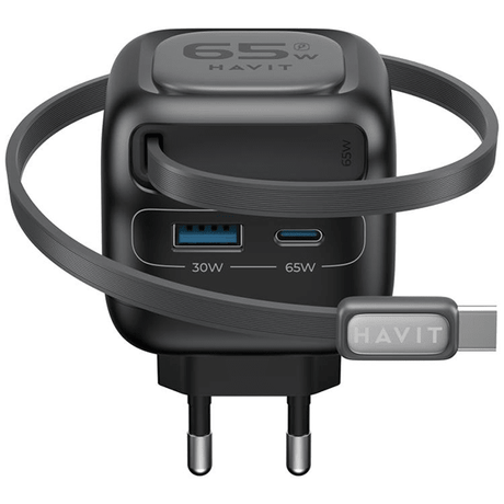 Havit 65W GaN Travel Charger UC253 EU with Retractable Cable Black Havit Egypt