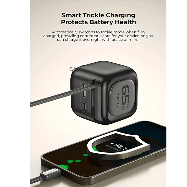 Havit 65W GaN Travel Charger UC253 EU with Retractable Cable Black Havit Egypt