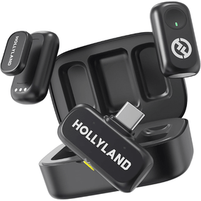 Hollyland Lark A1 Duo wireless microphone USB-C with charging case – front view