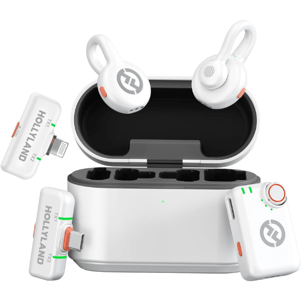 Hollyland Lark M2S Ultimate Combo wireless mic – front view glacier white