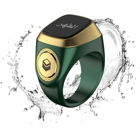 iQIBLA Zikr Ring 20mm smart tasbeeh and prayer reminder – front view green