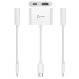 A white j5create USB-C to HDMI adapter cable with a multi-pin USB-C connector on one end and a HDMI port on the main block, shown on a plain white background.