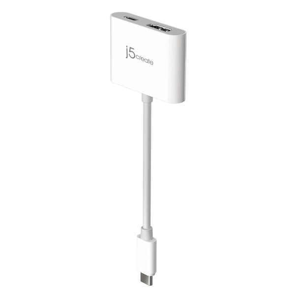 A white i5create USB-C to USB-A adapter with a single cable and a rectangular connector head, shown on a solid white background.