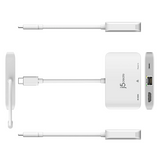 j5create JCA351USB - Cto 4K HDMI Ethernet Adapter - DokkanTech White electronic device with multiple connectors on a white background